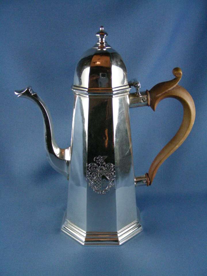 George I silver octagonal coffee pot by Richard Bayley, London 1718
